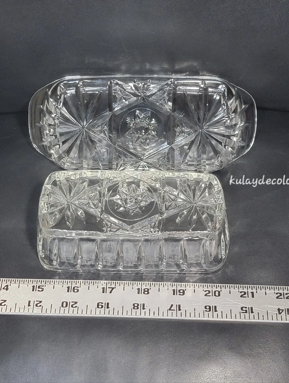 Vintage Anchor Hocking Pressed Glass Covered Butter Dish Star of David Pattern